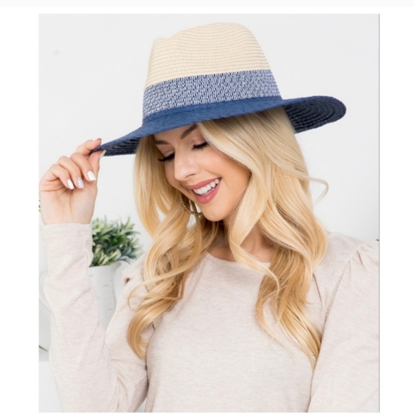 🔴SOLD 🔴 PANAMA BRIM HAT-TWO-TONE-NEW - Picture 2 of 3